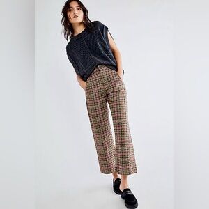 Free People Multicolor Plaid Wide-Leg Pants